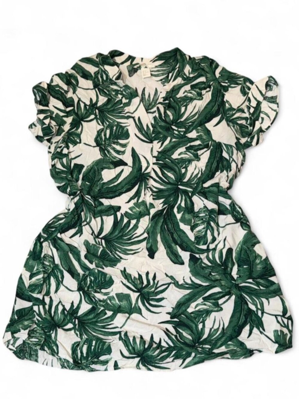 H&M Green Tropical Leaf Print T-Shirt Dress Size 6